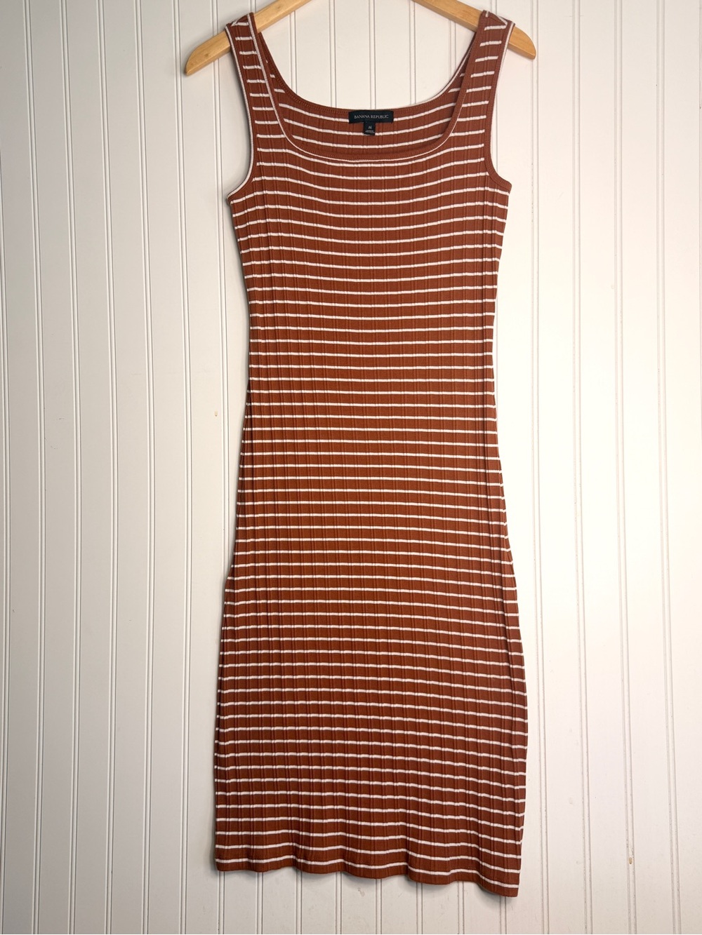 Banana Republic Rust Striped Ribbed Tank Midi Dress Sz M Bodycon